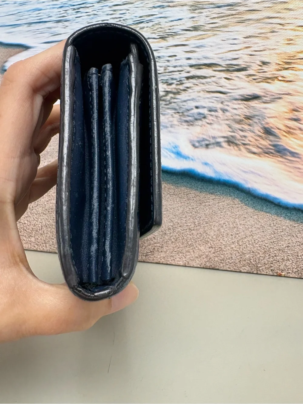 Gucci Navy Blue Guccissima Leather Flap Wallet 410100